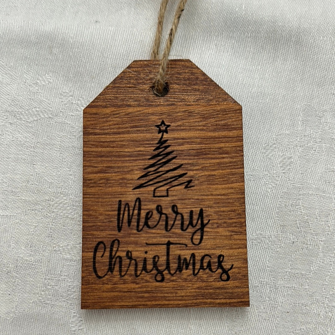Gift Tag Wood Ornament - Sapele