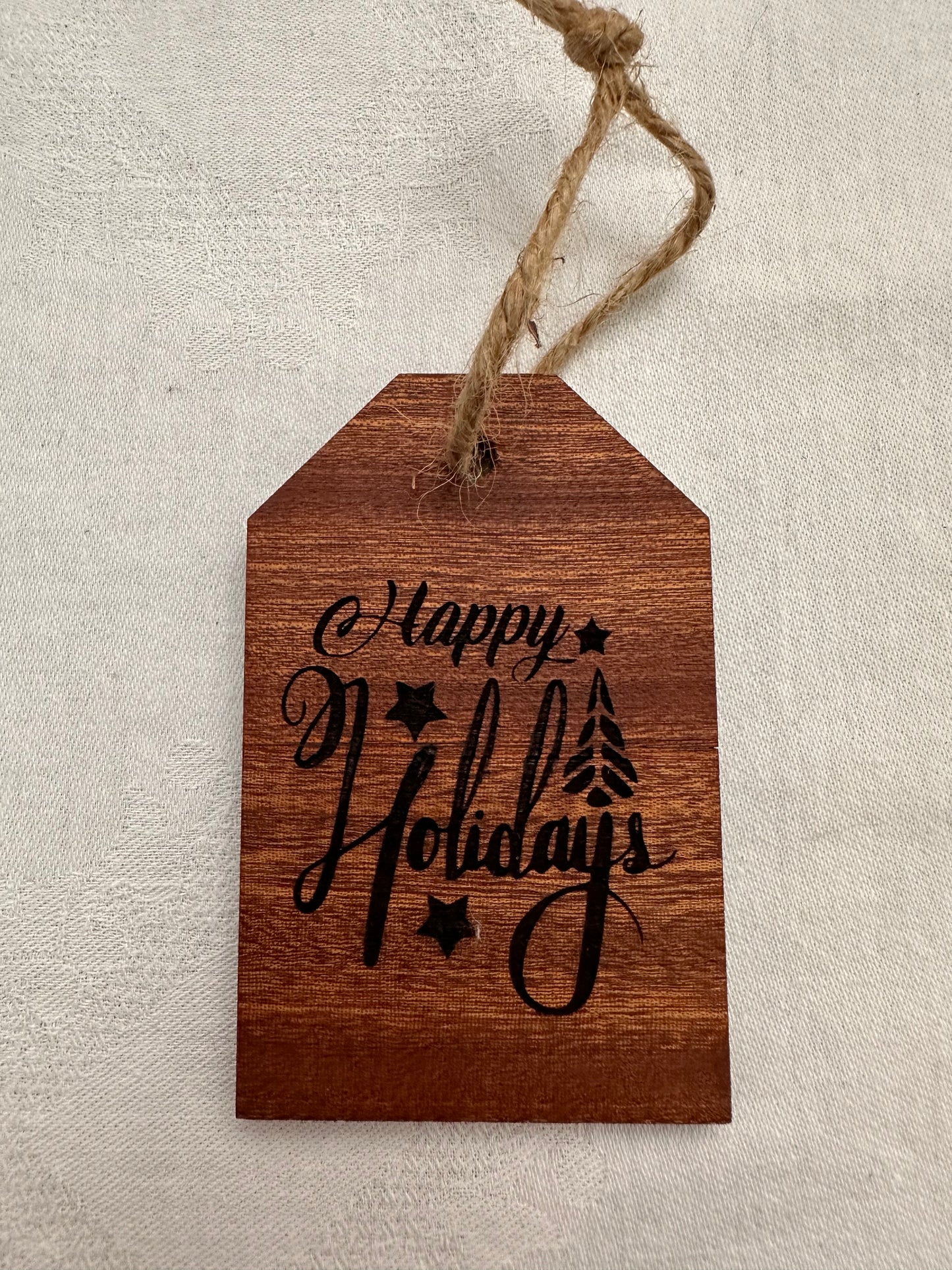 Gift Tag Wood Ornament - Sapele