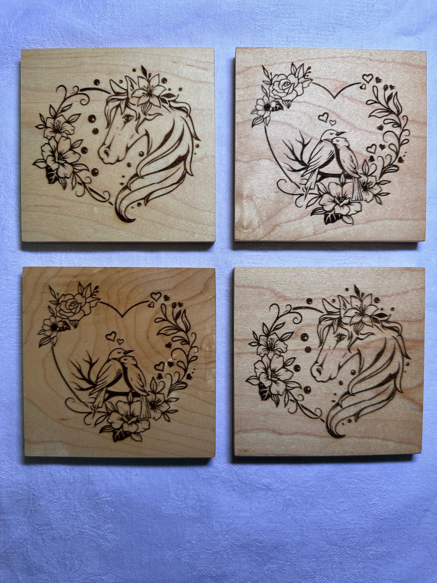Horse & Bird Wood Coasters