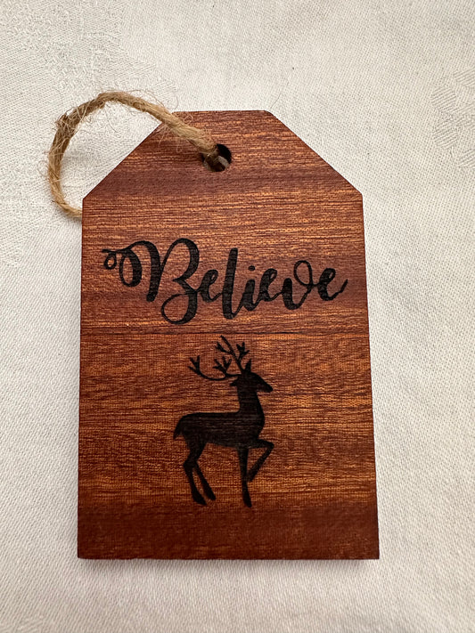 Gift Tag Wood Ornament - Sapele